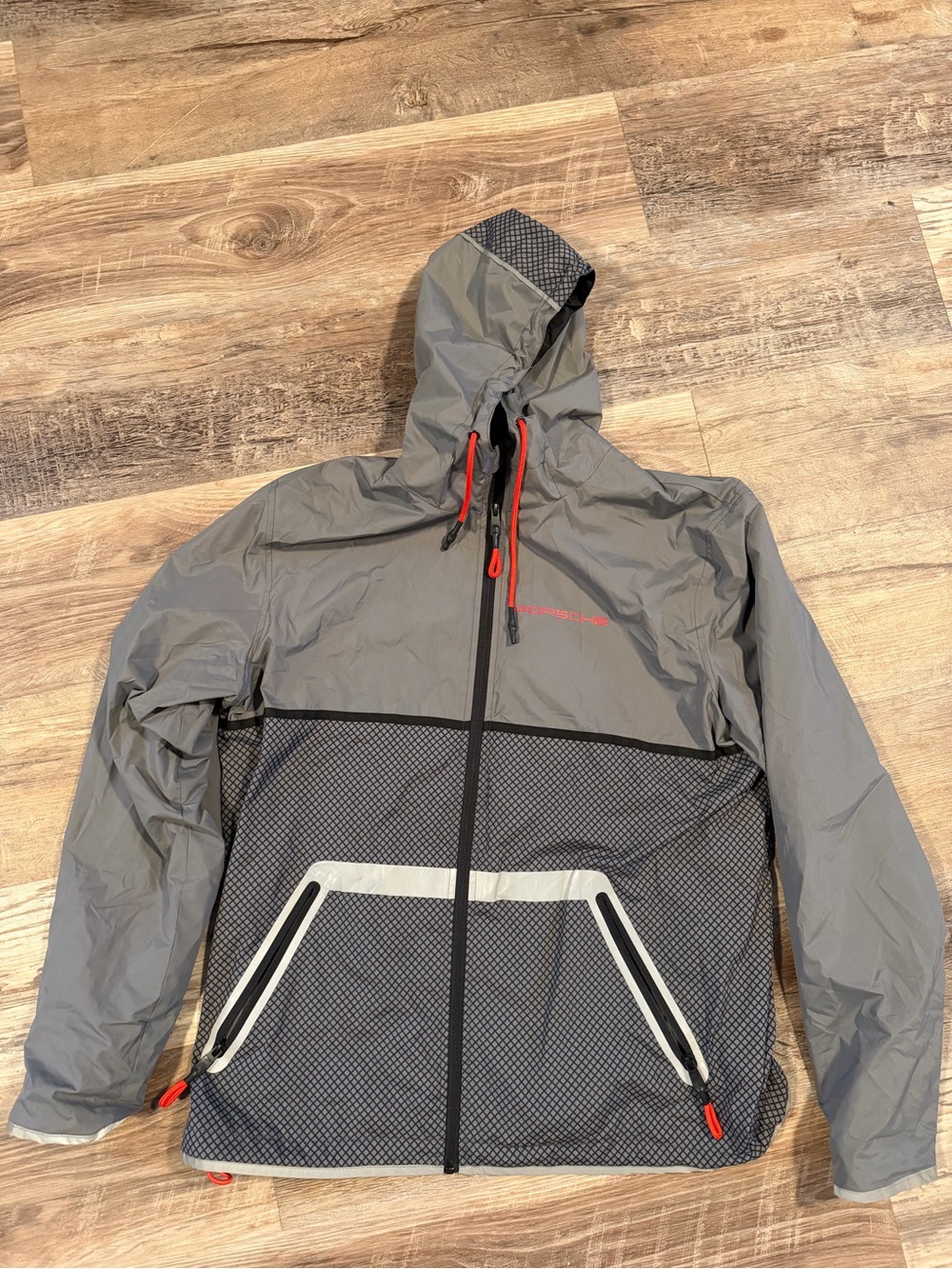 Porsche Drivers selection Gray Hooded Windbreaker with Red Accents
